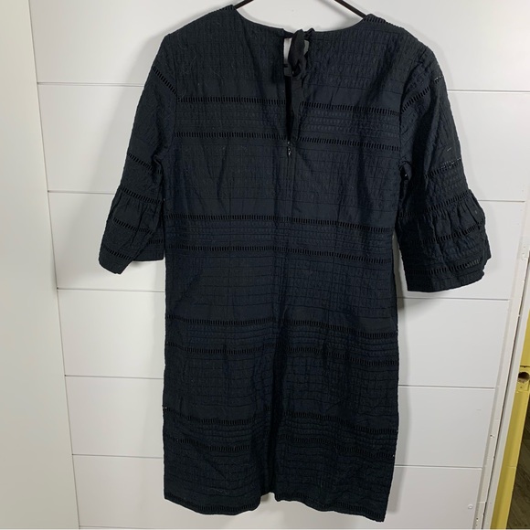 J Crew Shift Dress Eyelet Sz‎ 4 Black Classic Embroidered Flutter Sleeve Preppy - Picture 7 of 15